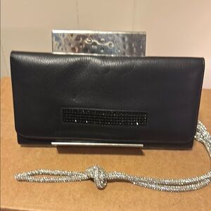 Elegant Swarovski Black Leather Wallet with Black Rhinestones